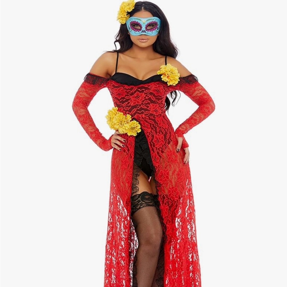 Forplay Red Lace Costume with Yellow Accents